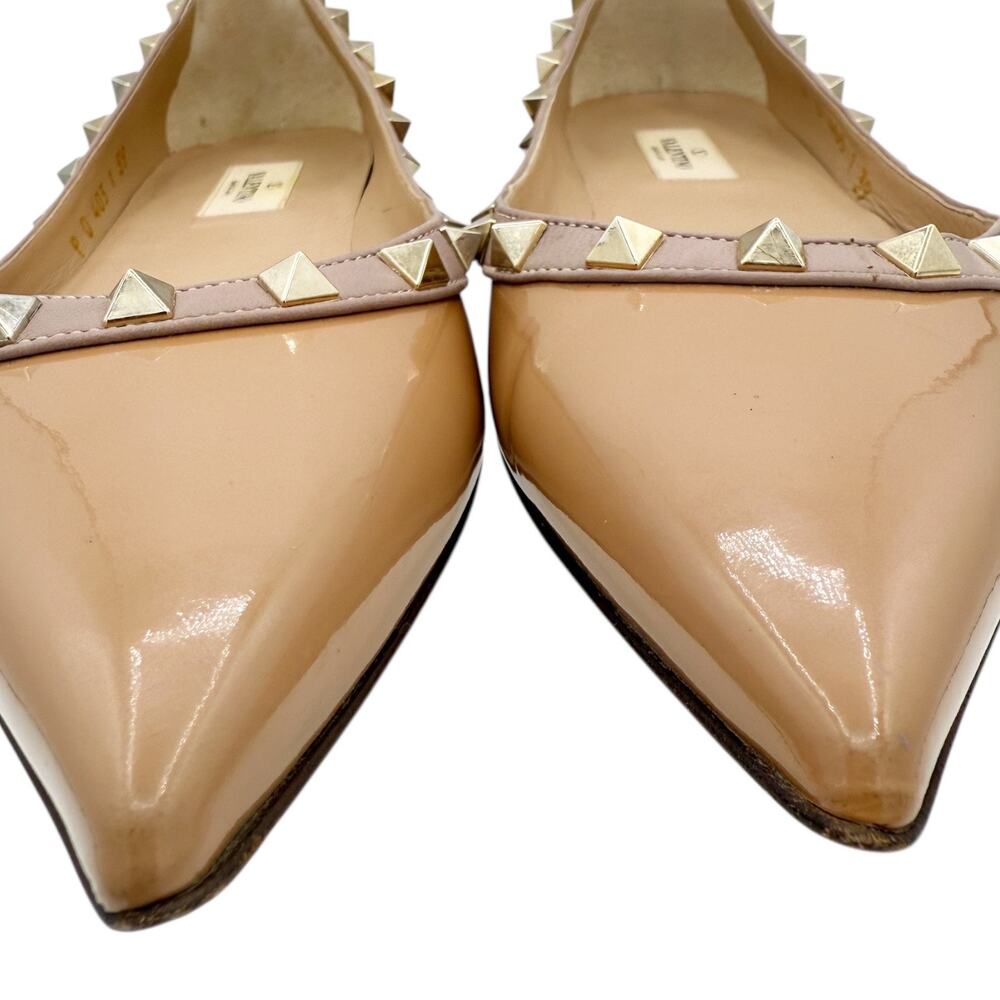 Valentino Garavani Rockstud Ballet Flat Shoes Nude Patent Leather Size 39 US 9 - Picture 10 of 15